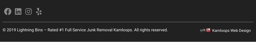 Footer from the old Lightning Bins WordPress site showing a 2019 copyright date