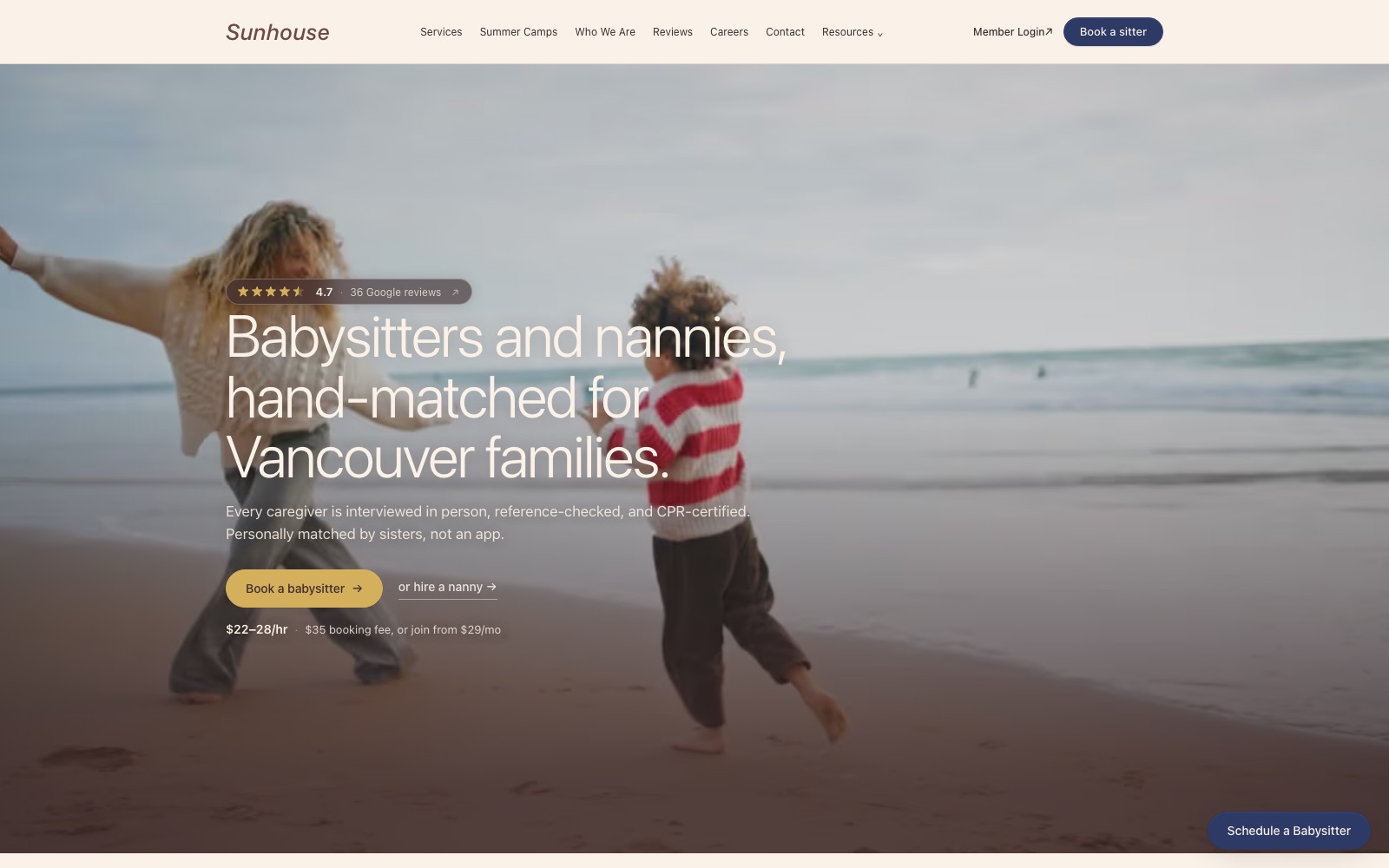 The Sunhouse Babysitting homepage after the rebuild